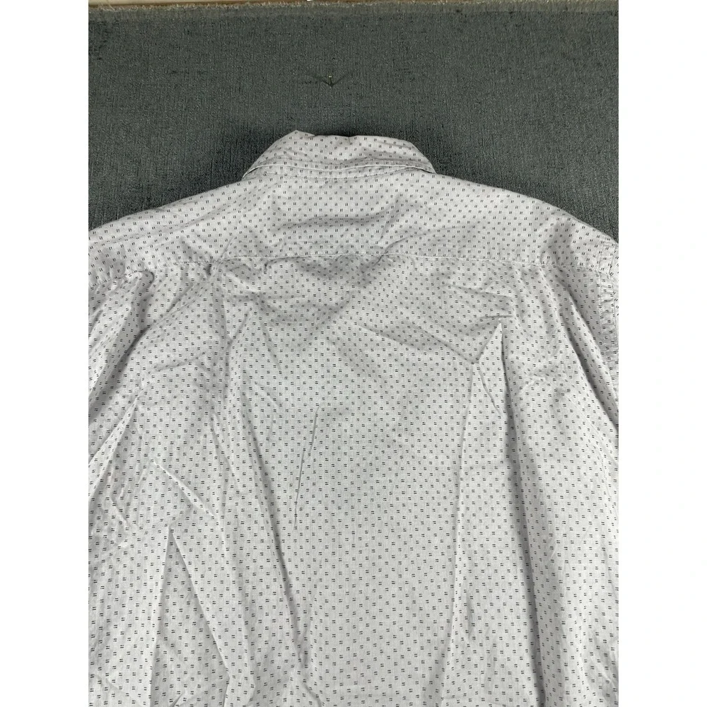 Banana Republic Mens XL Untucked Fit Button Down Shirt White Blue Micro Print LS